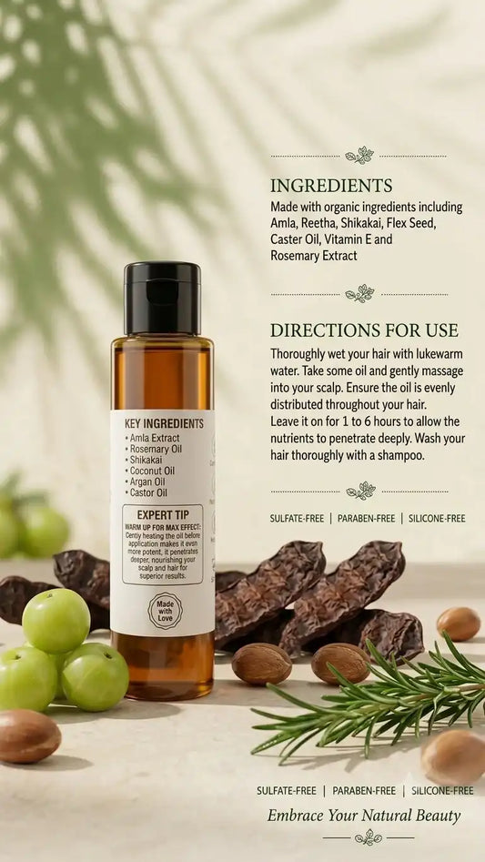 Organic Anti-Hair Fall Oil with Rosemary & Amla for Thick Hair